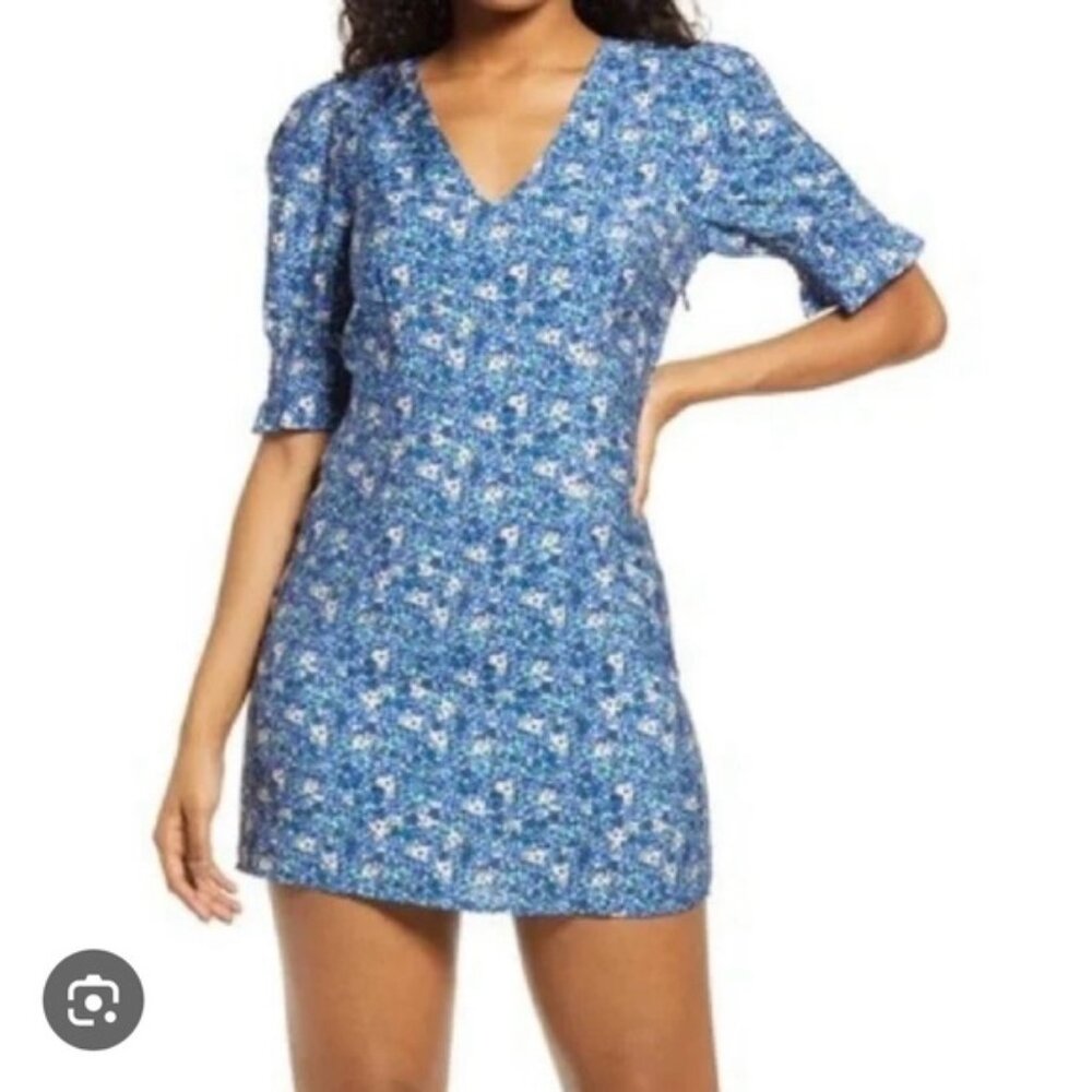Vero moda floral short sleeve mini dress medium smocked back v neck
